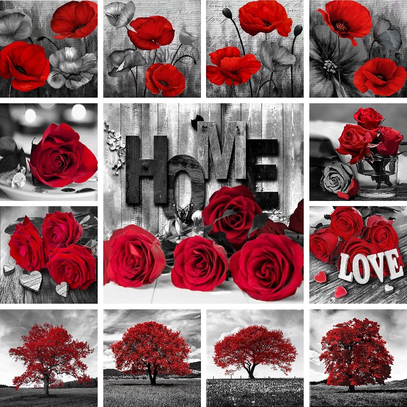 Resin Art Rose - Mosaico de diamantes, arte rojo y